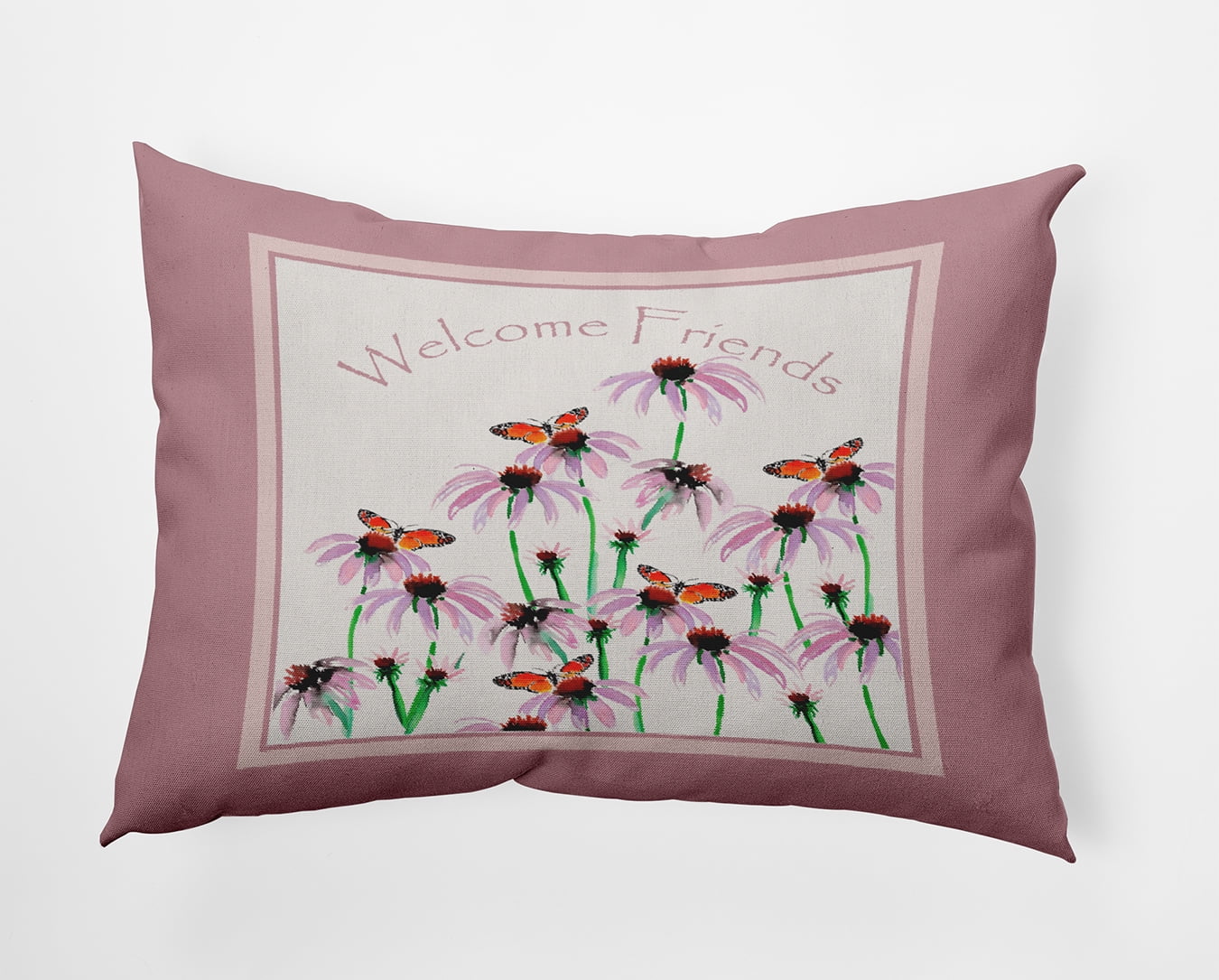 20" x 14" Simply Daisy Welcome Friends Polyester Indoor/Outdoor Pillow, Romantic Purple Qty 1