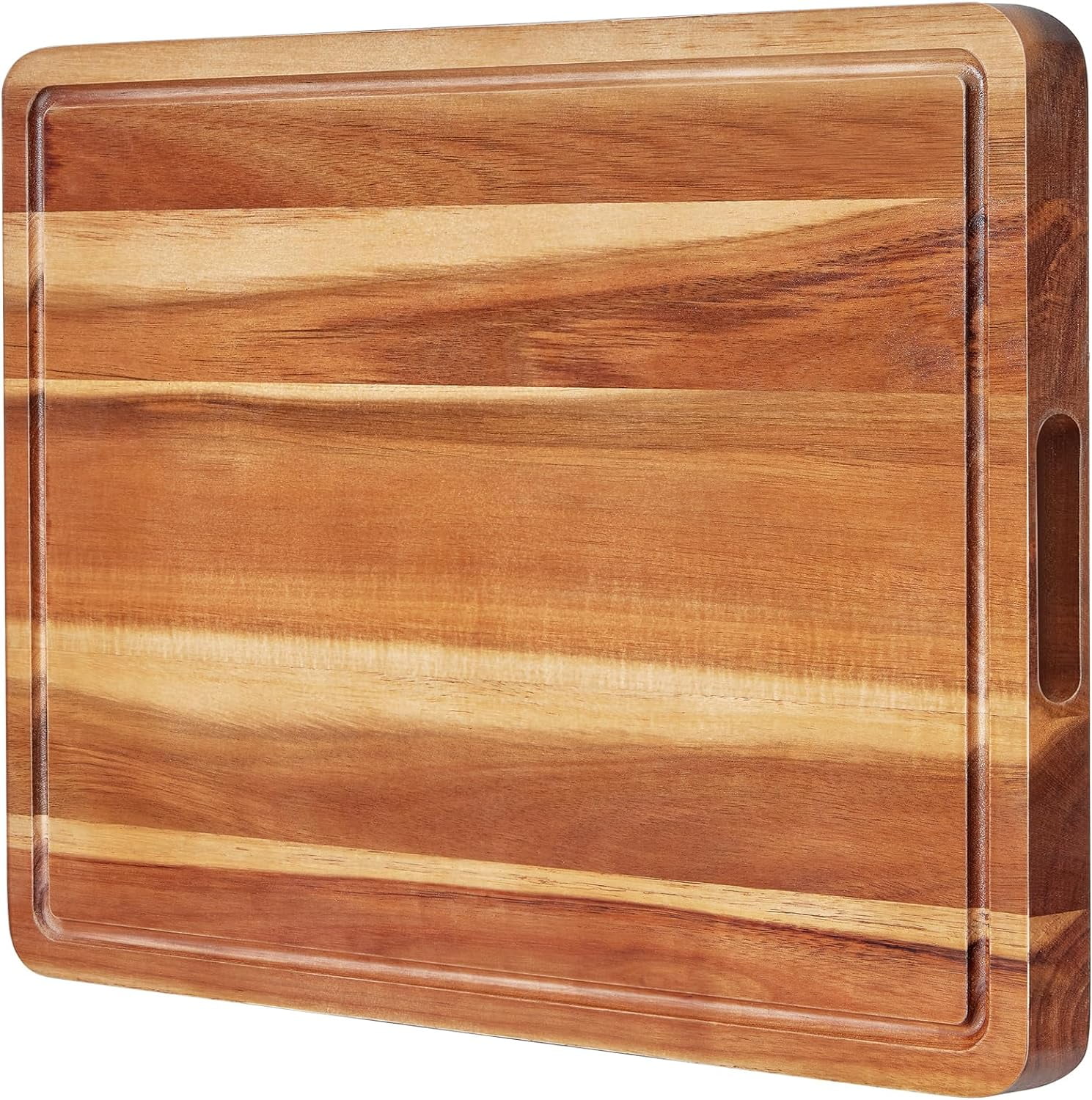 Extra Large Acacia Wood Cutting Board with Juice Groove and Handles