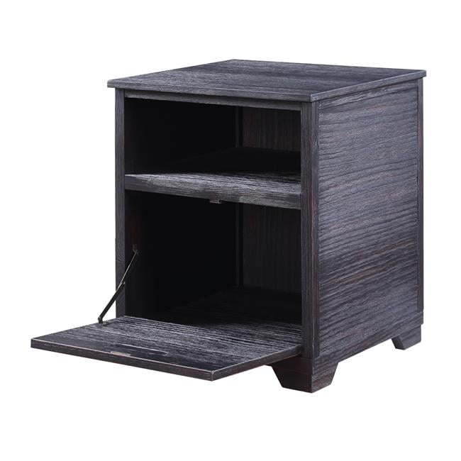 Antique Black 24" Pine Wood End Table with Storage