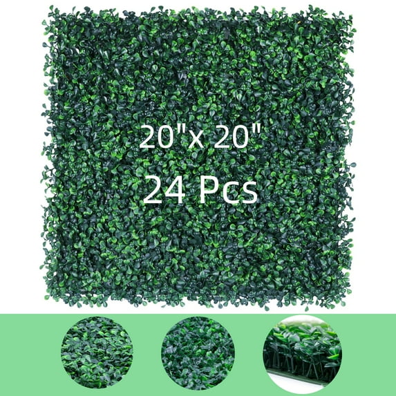 20" x 20" 24Pcs Faux Boxwood Panels Privacy Hedge Grass Wall Panels ,UV-Anti Faux Ivy Boxwood Hedge Leaf Grass Wall for Outdoor Indoor Green Wall Decor,Party Wedding Garden Fence Decorations