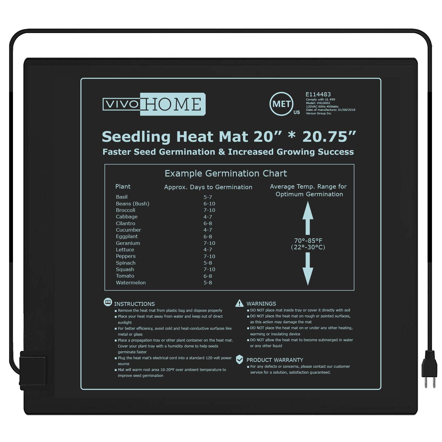 20" x 20.75" Waterproof Seedling Heat Mat