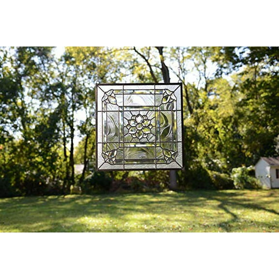20" x 20" All Clear Beveled Stained Glass Hanging Window Panel