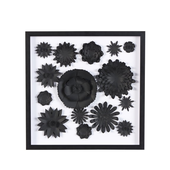 20" x 20" Black Floral Cluster Shadow Box with Varying Shapes and Sizes, by DecMode