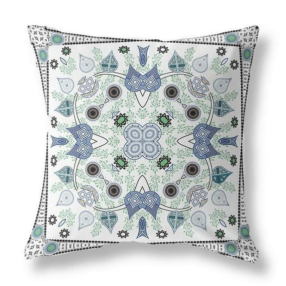 HomeRoots 20" x 20" Blue and Off White Blown Seam Paisley Indoor Outdoor Throw Pillow