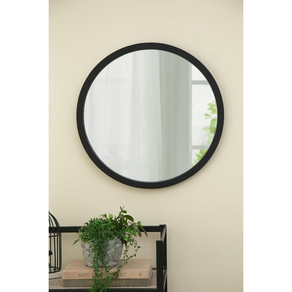 20" x 20" Circle Wall Mirror with Wooden Frame and Black Finish, Wall Mirror for Living Room, Dining Room, Foyer,