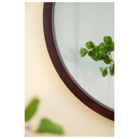 20" x 20" Circle Wall Mirror with Wooden Frame and Walnut Finish,Wall Mirror for Living Room Dining Room