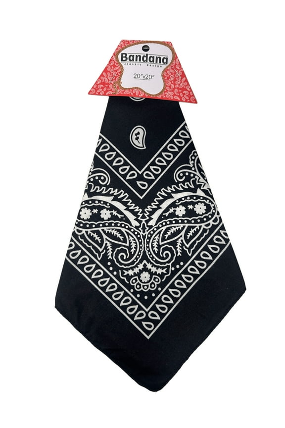 20 in x 20 in Classic Design Bandana, Versatile, Timeless Paisley Pattern, Soft Polyester, Ideal for Headband, Neck Scarf, Wrist Wrap or Pocket Square, Perfect for Any Fashion Forward Look, Black