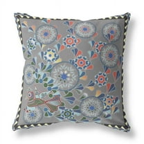 HomeRoots 20" x 20" Gray Peacock Blown Seam Floral Indoor Outdoor Throw Pillow