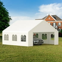 20' x 20' Heavy Duty Carport with Roll-up Visual Windows, Reinforced Party Tent with Removable Sidewalls & Doors for Parties, Wedding, Outdoor Events, Car Canopy with All-Season Tarp, White