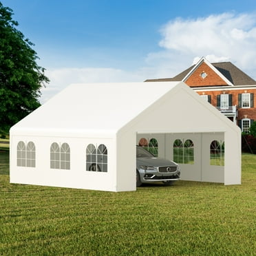 20' x 20' Heavy Duty Carport with Roll-up Visual Windows, Reinforced Party Tent with Removable Sidewalls & Doors for Parties, Wedding, Outdoor Events, Car Canopy with All-Season Tarp, White