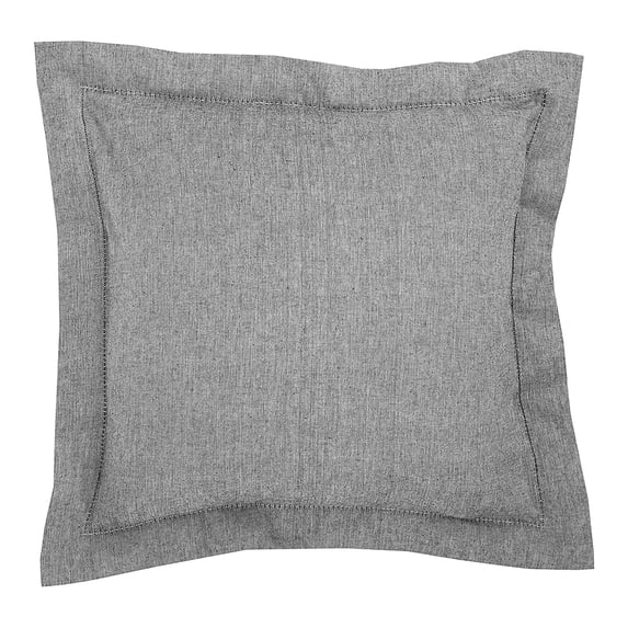 Hemstitch Solid Black Cotton Decor Throw Pillow, 20" x 20" Cover And Insert Set