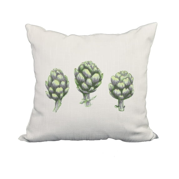 20 x 20 Inch Artichoke Green Floral Print Decorative Polyester Throw Pillow with Linen Texture