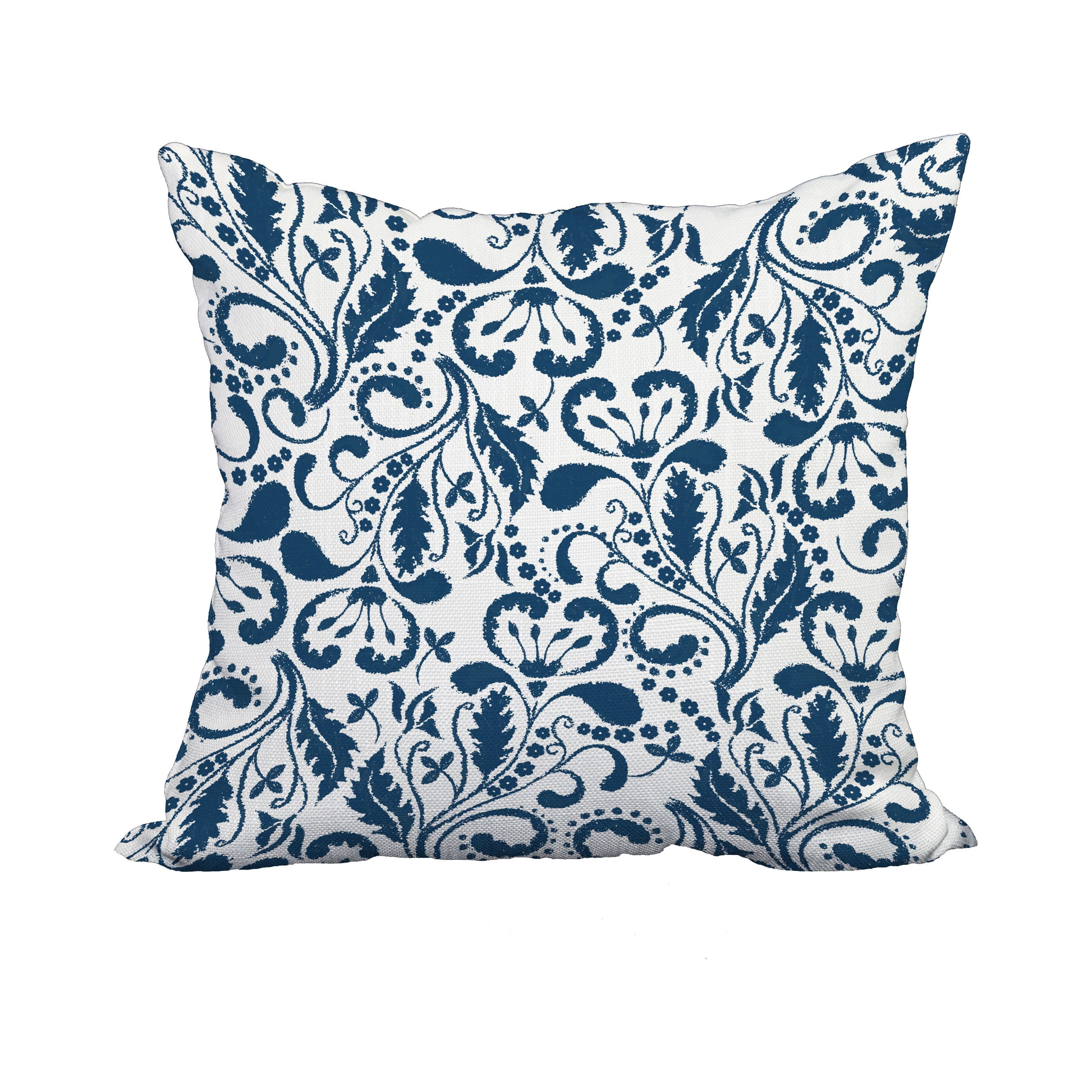 20 x 20 Inch Aurora Blue Floral Print Decorative Polyester Throw Pillow with Linen Texture