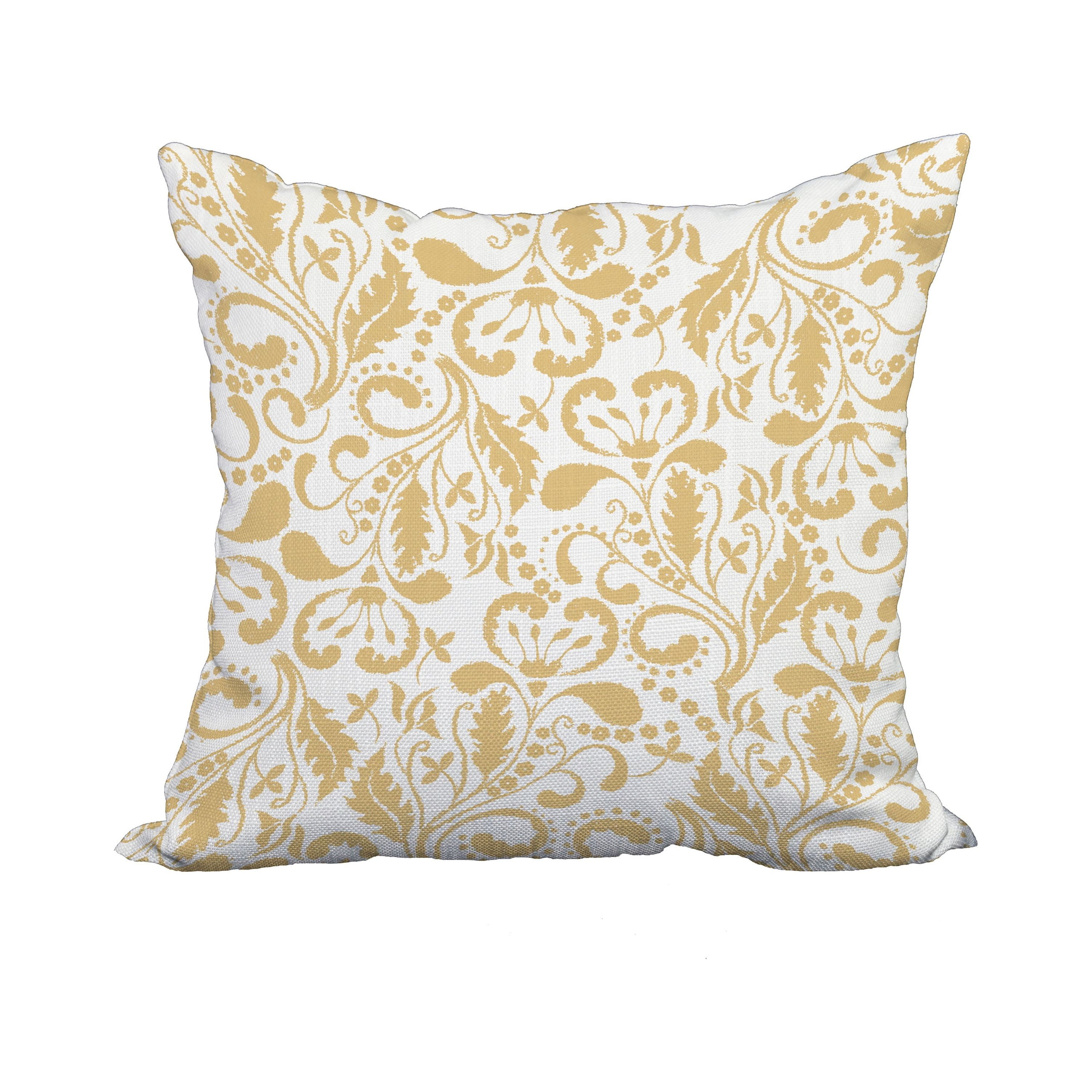 20 x 20 Inch Aurora Gold Floral Print Decorative Polyester Throw Pillow with Linen Texture