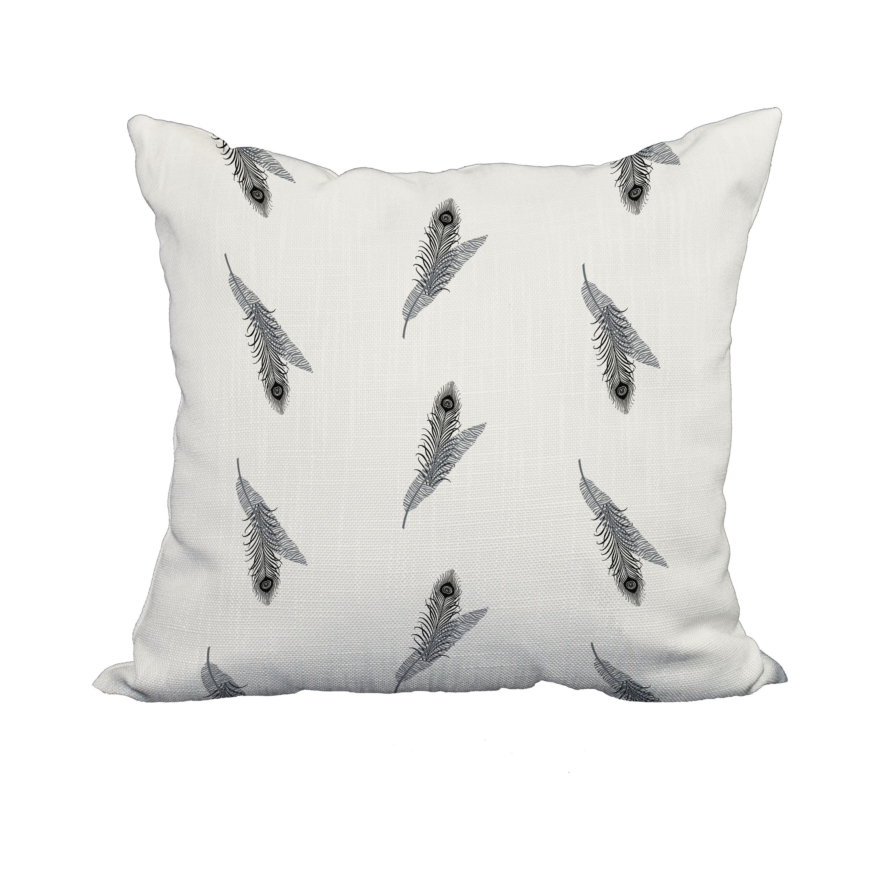 20 x 20 Inch Black Floral Print Decorative Polyester Throw Pillow with a Linen Texture