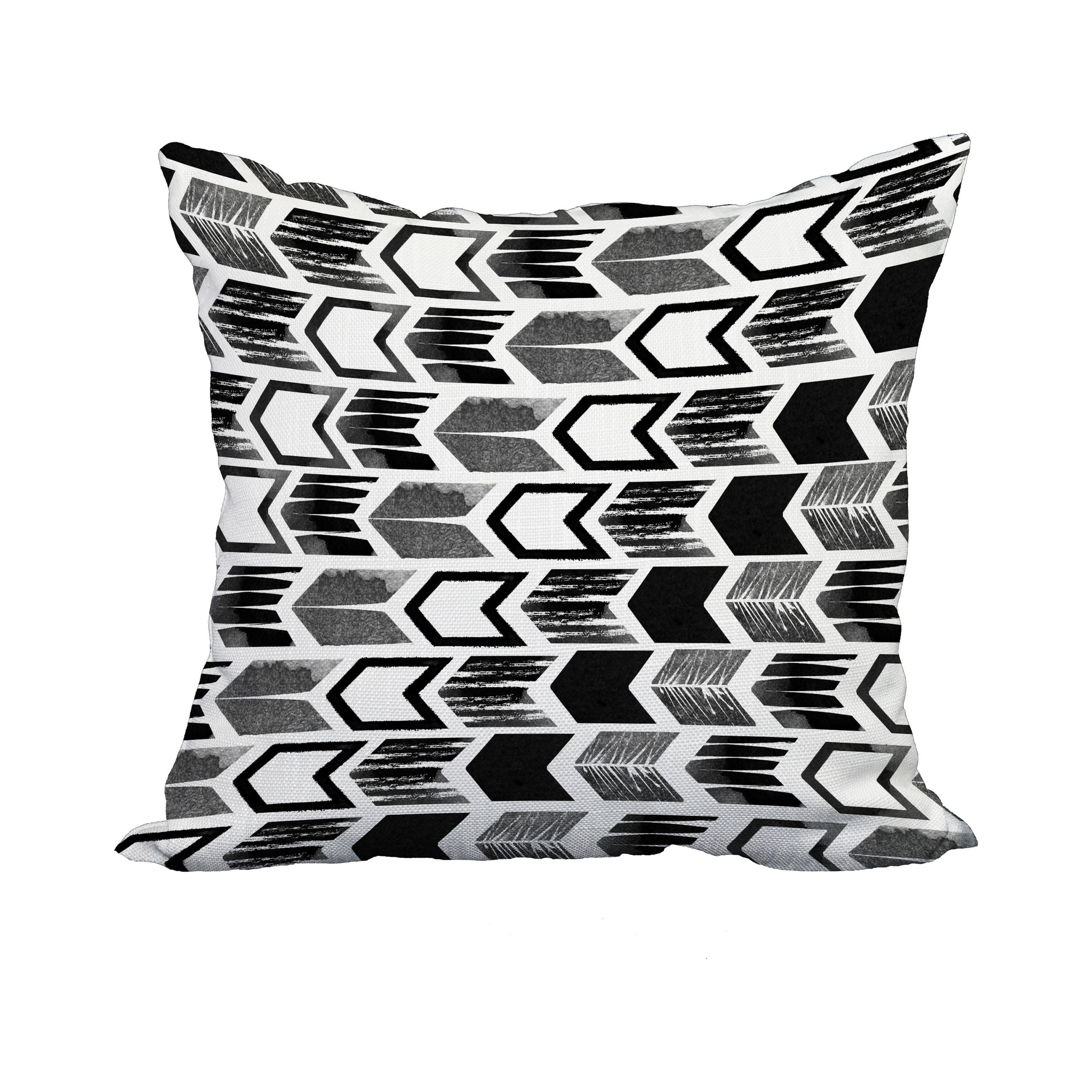 20 x 20 Inch Black Geometric Print Decorative Polyester Throw Pillow with a Linen Texture