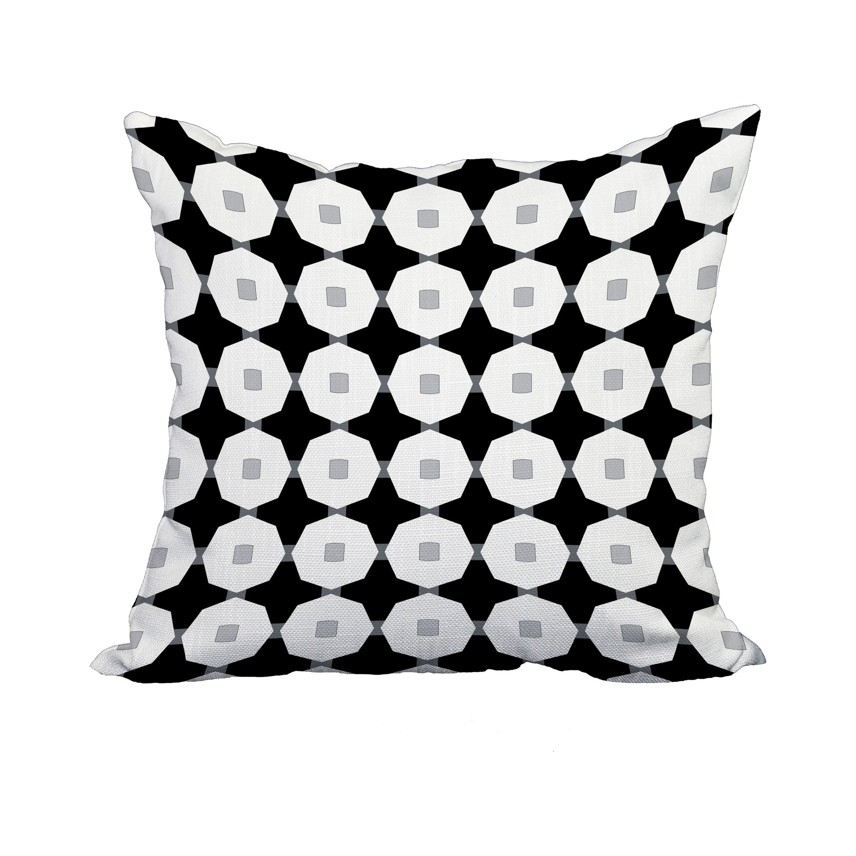 20 x 20 Inch Black Geometric Print Decorative Polyester Throw Pillow with a Linen Texture