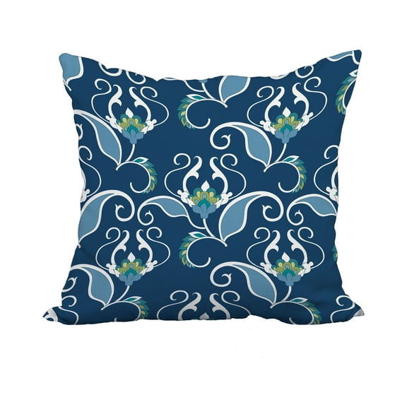 20 x 20 Inch Blue Floral Print Decorative Polyester Throw Pillow with a Linen Texture