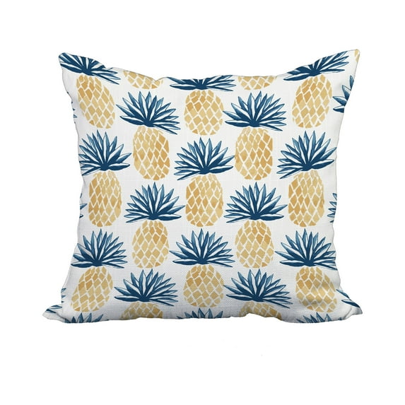 20 x 20 Inch Blue Geometric Print Decorative Polyester Throw Pillow with a Linen Texture