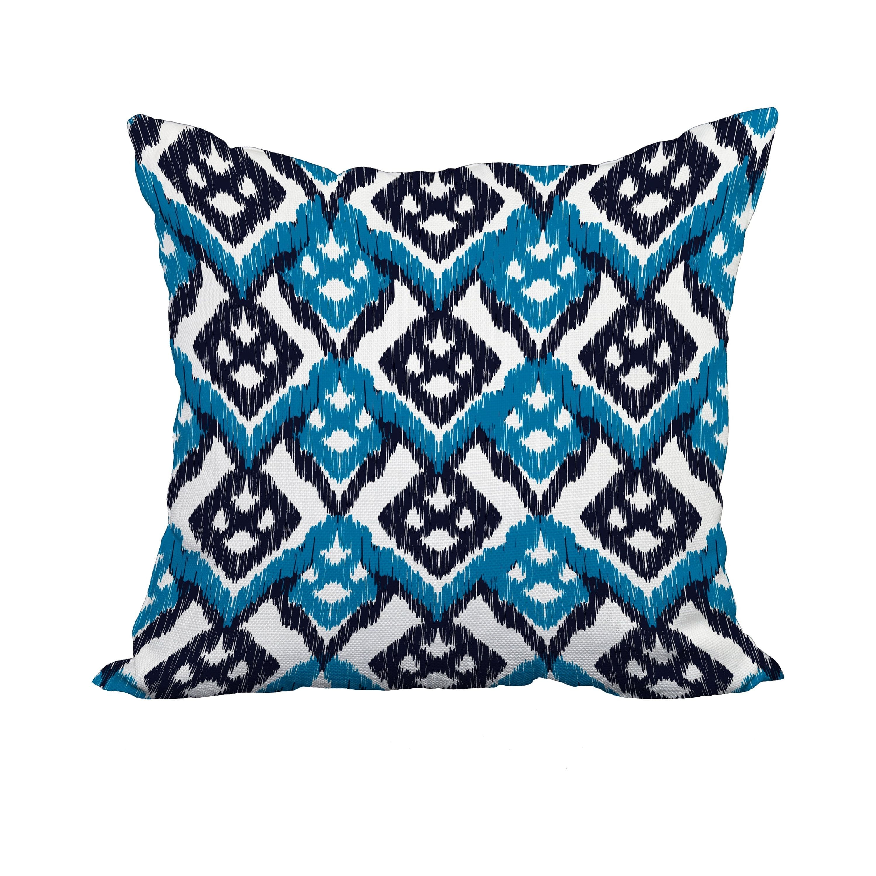 20 x 20 Inch Blue Geometric Print Decorative Polyester Throw Pillow with a Linen Texture