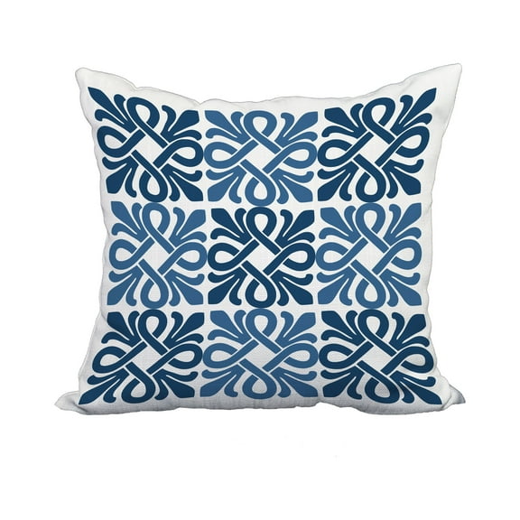 20 x 20 Inch Blue Geometric Print Decorative Polyester Throw Pillow with a Linen Texture
