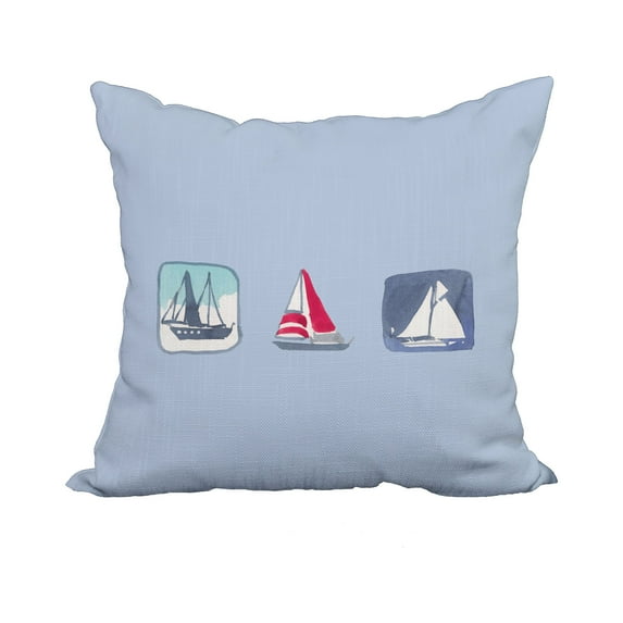 20 x 20 Inch Boat Trio Blue Geometric Print Decorative Polyester Throw Pillow with Linen Texture