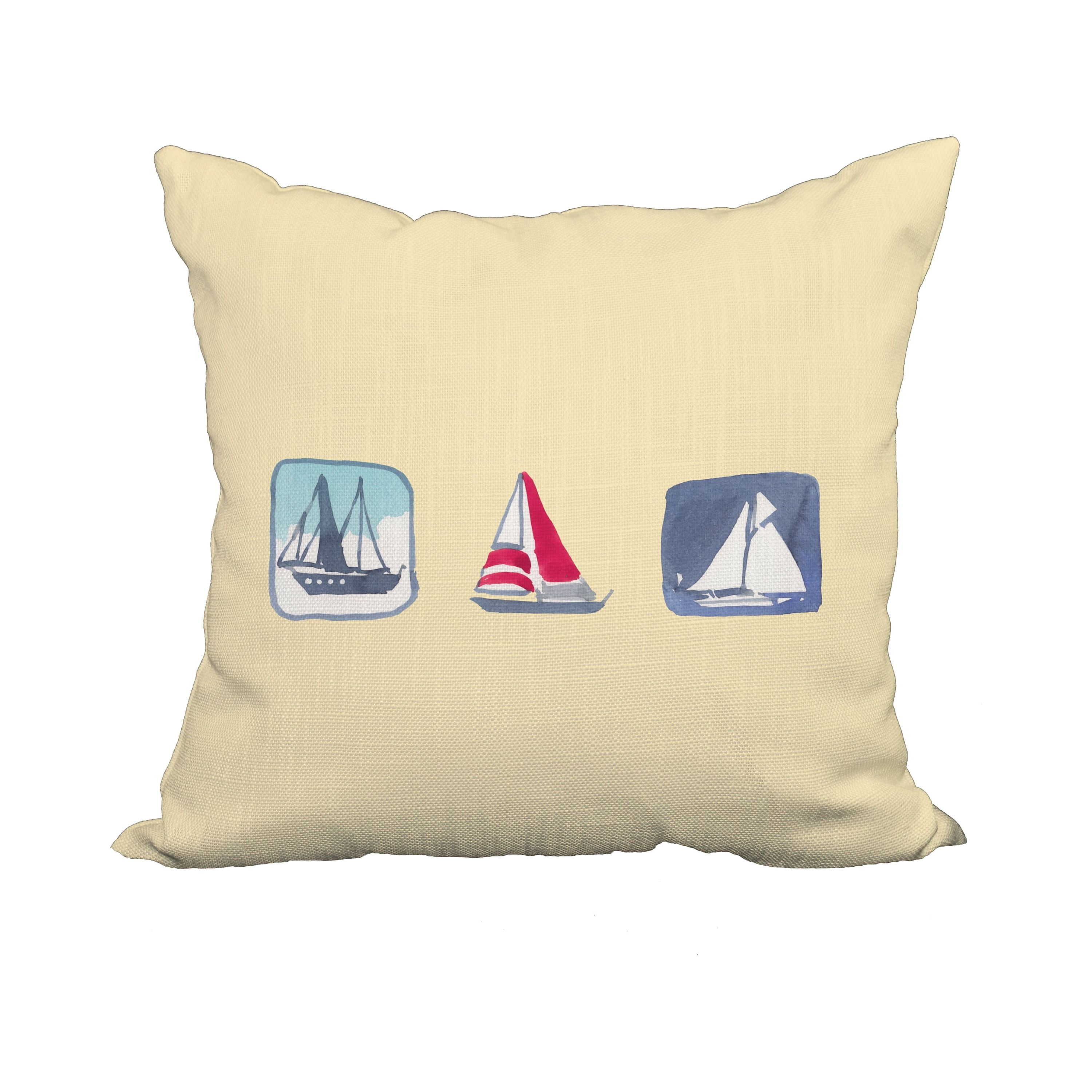 20 x 20 Inch Boat Trio Yellow Geometric Print Decorative Polyester Throw Pillow with Linen Texture