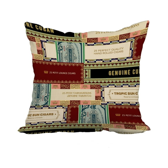 20 x 20 Inch Cigar Box Collage 2 Green Geometric Print Decorative Polyester Throw Pillow with Linen Texture