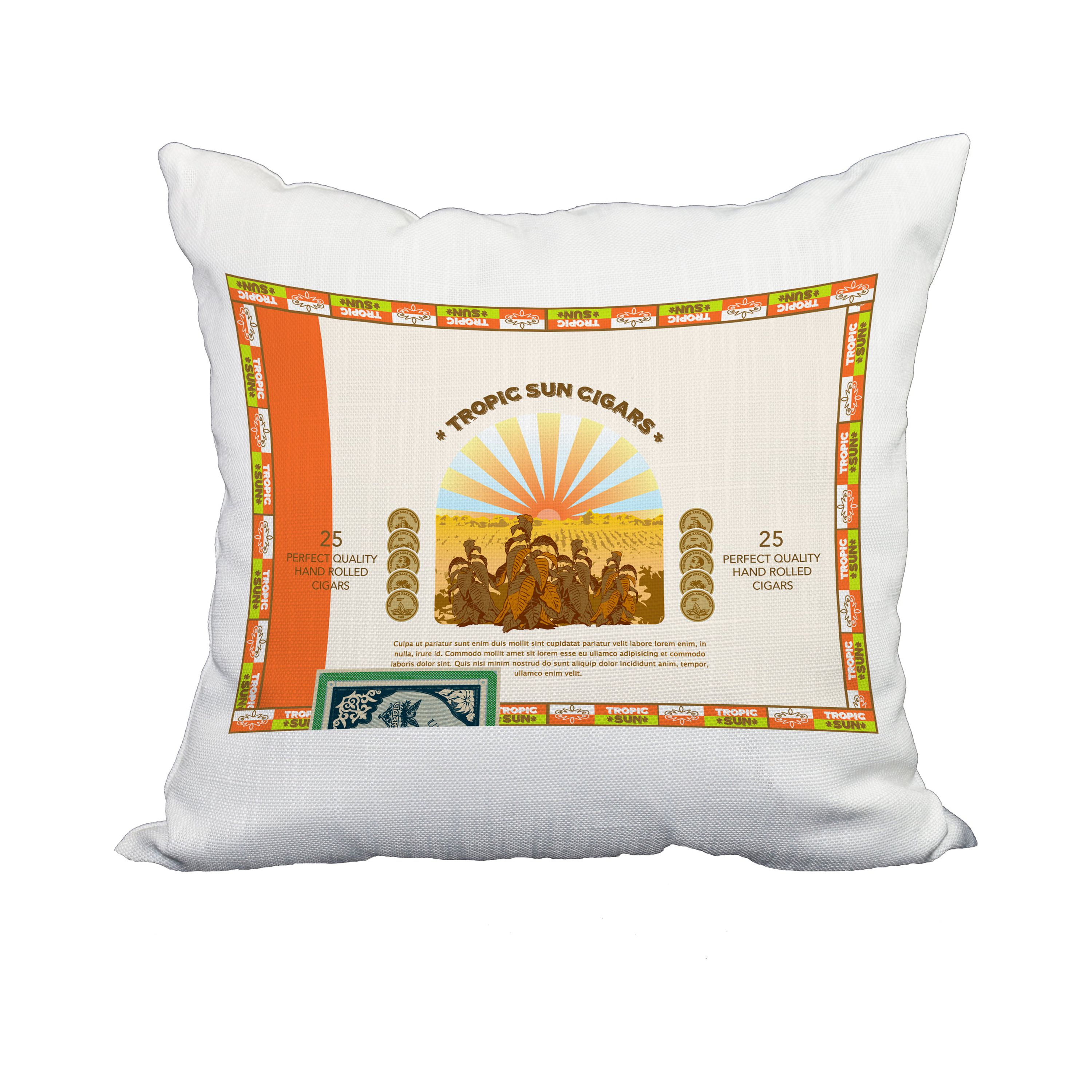 20 x 20 Inch Cigar Box Front Orange Geometric Print Decorative Polyester Throw Pillow with Linen Texture