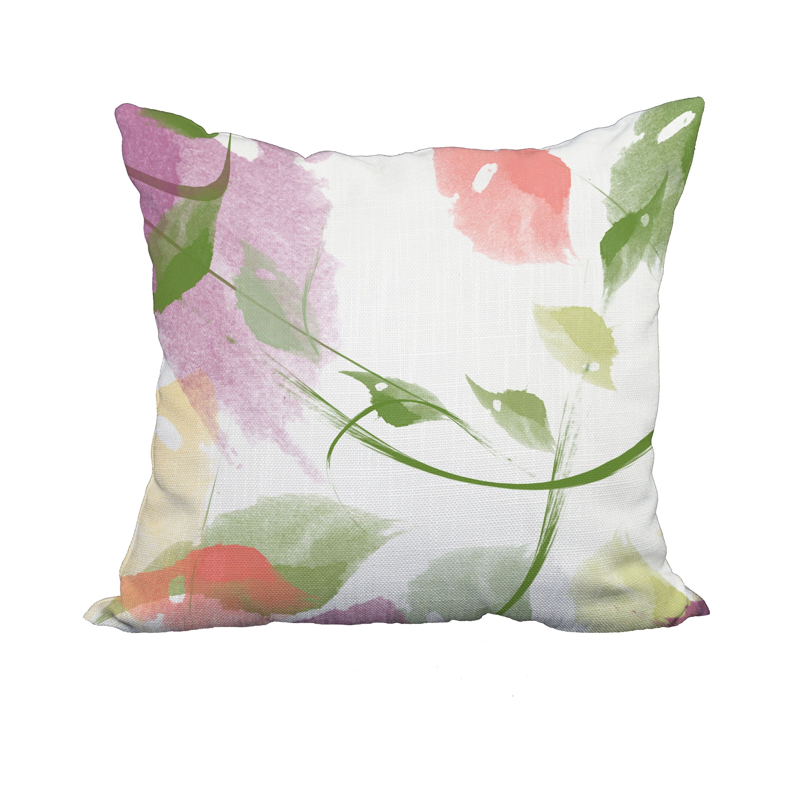 20 x 20 Inch Coral Floral Print Decorative Polyester Throw Pillow with a Linen Texture