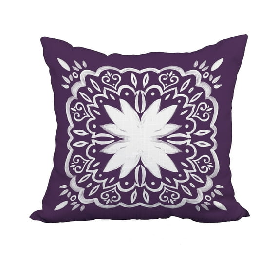 20 x 20 Inch Cuban Tile 1 Purple Geometric Print Decorative Polyester Throw Pillow with Linen Texture
