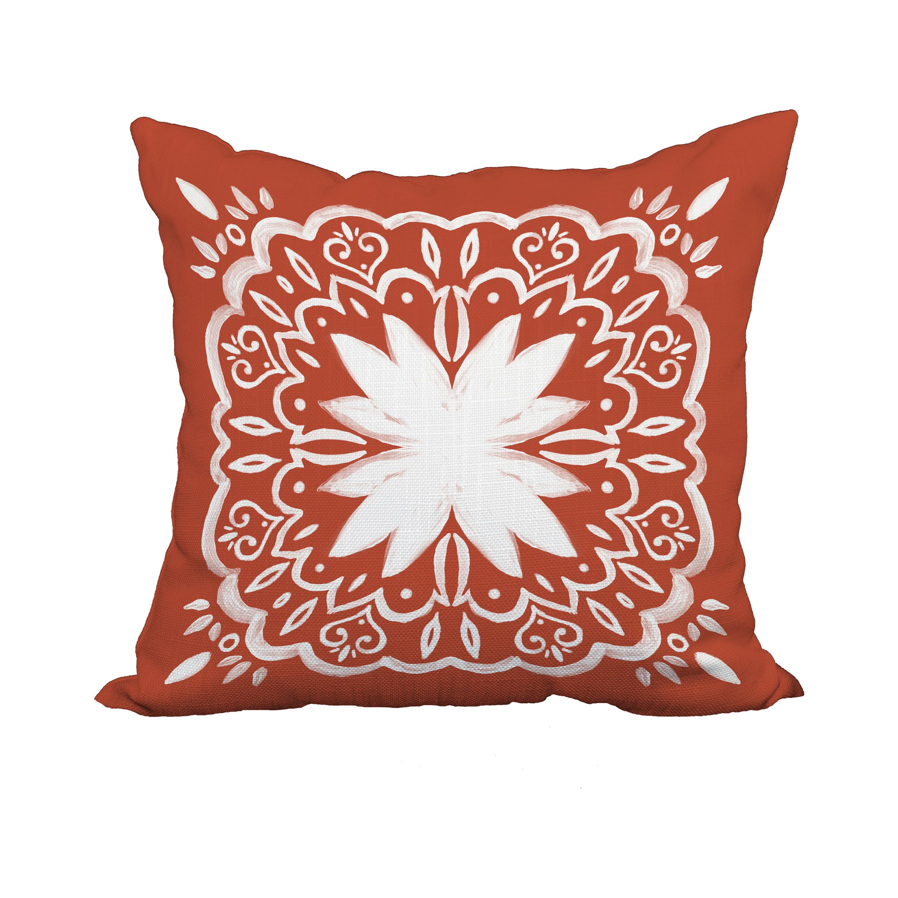 20 x 20 Inch Cuban Tile 1 Red Orange Geometric Print Decorative Polyester Throw Pillow with Linen Texture
