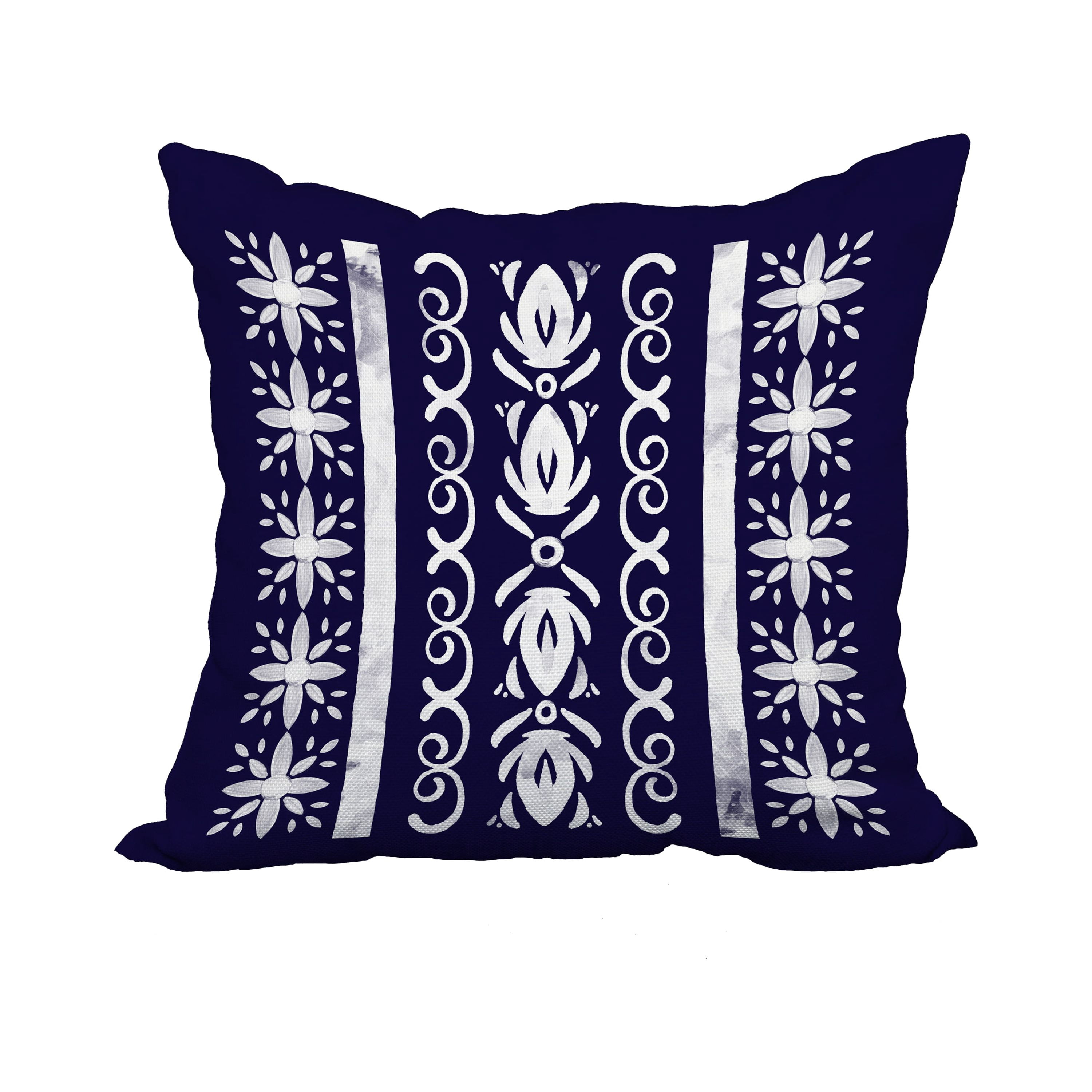 20 x 20 Inch Cuban Tile 2 Navy Blue Geometric Print Decorative Polyester Throw Pillow with Linen Texture
