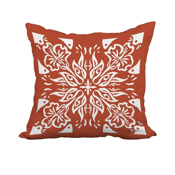 20 x 20 Inch Cuban Tile 3 Red Orange Geometric Print Decorative Polyester Throw Pillow with Linen Texture