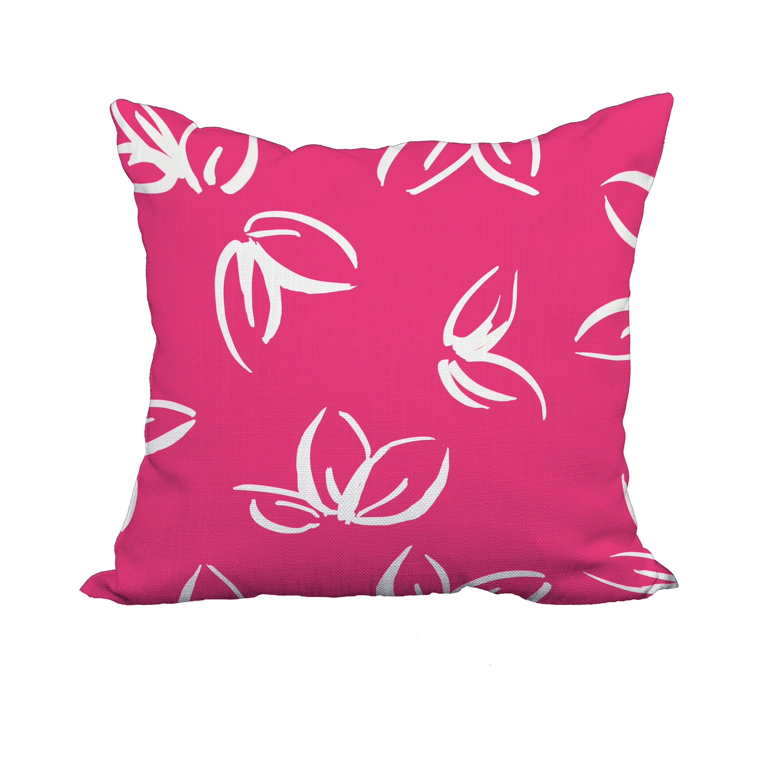 20 x 20 Inch Eva Pink Floral Print Decorative Polyester Throw Pillow with Linen Texture