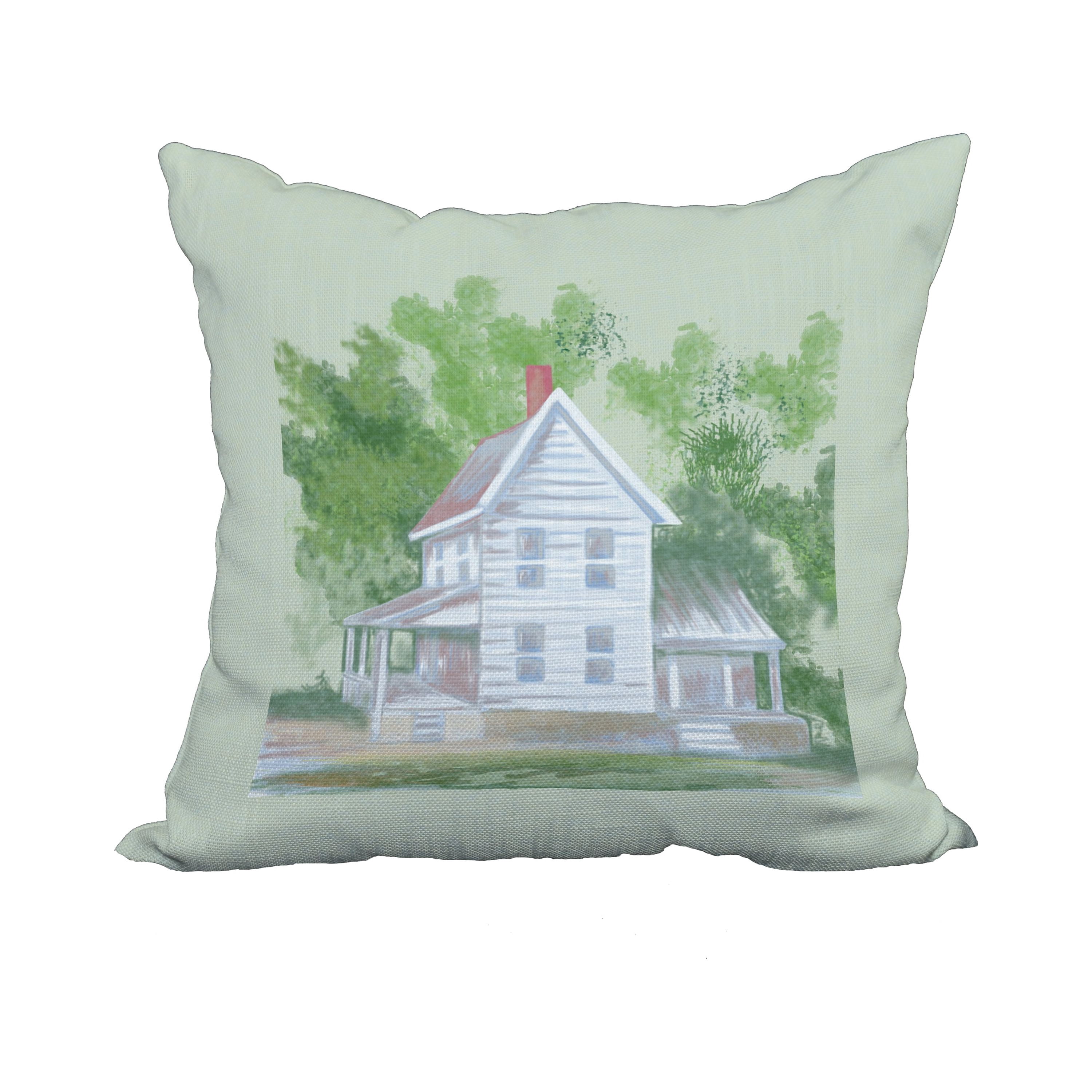 20 x 20 Inch Farmhouse Green Geometric Print Decorative Polyester Throw Pillow with Linen Texture