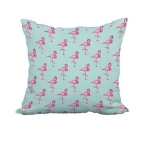 20 x 20 Inch Flamingo Fanfare Multi Aqua Tropical Print Decorative Polyester Throw Pillow with Linen Texture