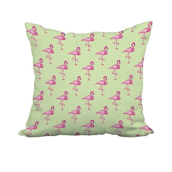 20 x 20 Inch Flamingo Fanfare Multi Light Green Tropical Print Decorative Polyester Throw Pillow with Linen Texture