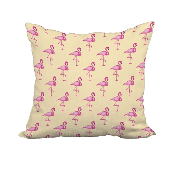 20 x 20 Inch Flamingo Fanfare Multi Yellow Tropical Print Decorative Polyester Throw Pillow with Linen Texture