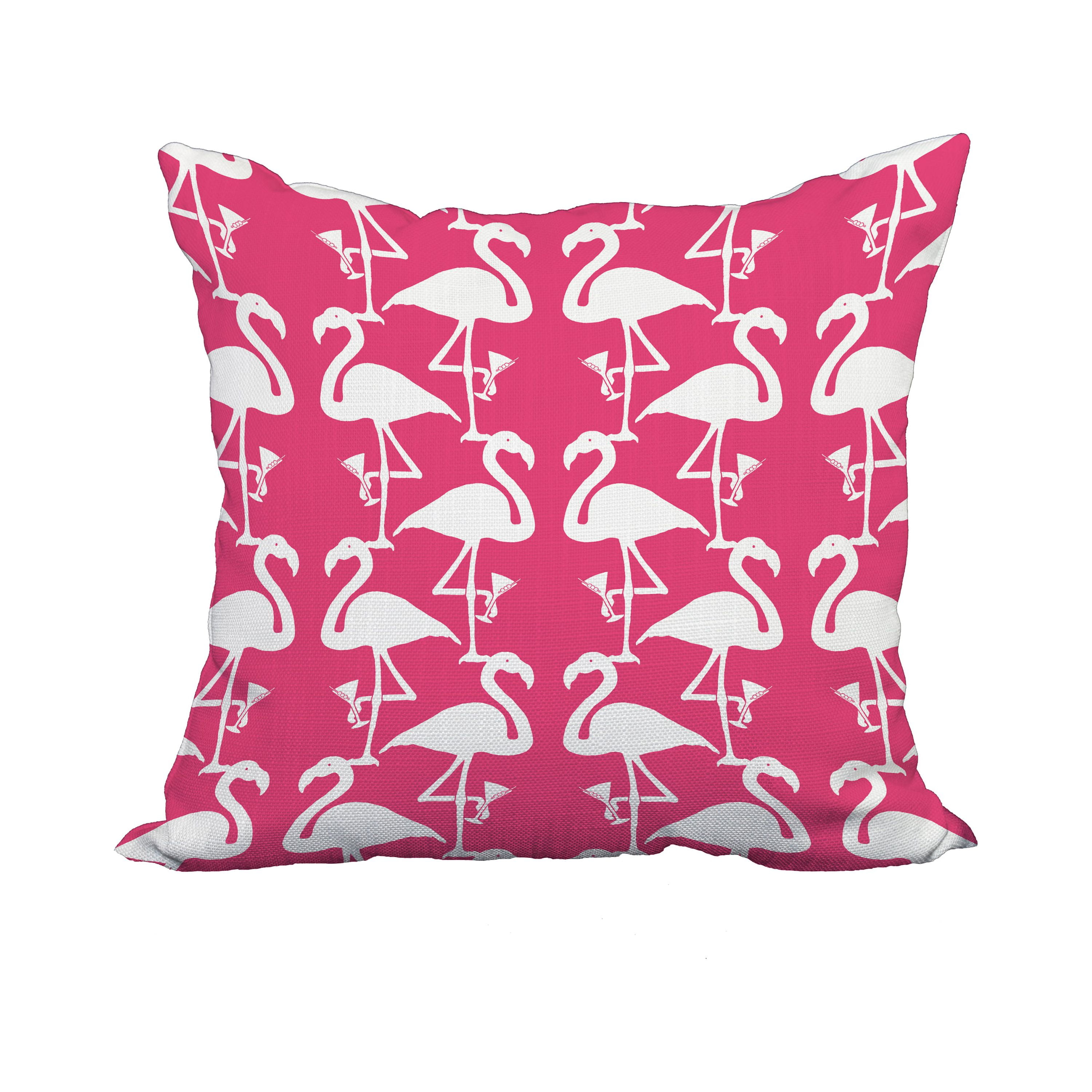 20 x 20 Inch Flamingo Heart Martini Pink Tropical Print Decorative Polyester Throw Pillow with Linen Texture