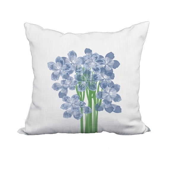 20 x 20 Inch Florpalida Blue Floral Print Decorative Polyester Throw Pillow with Linen Texture