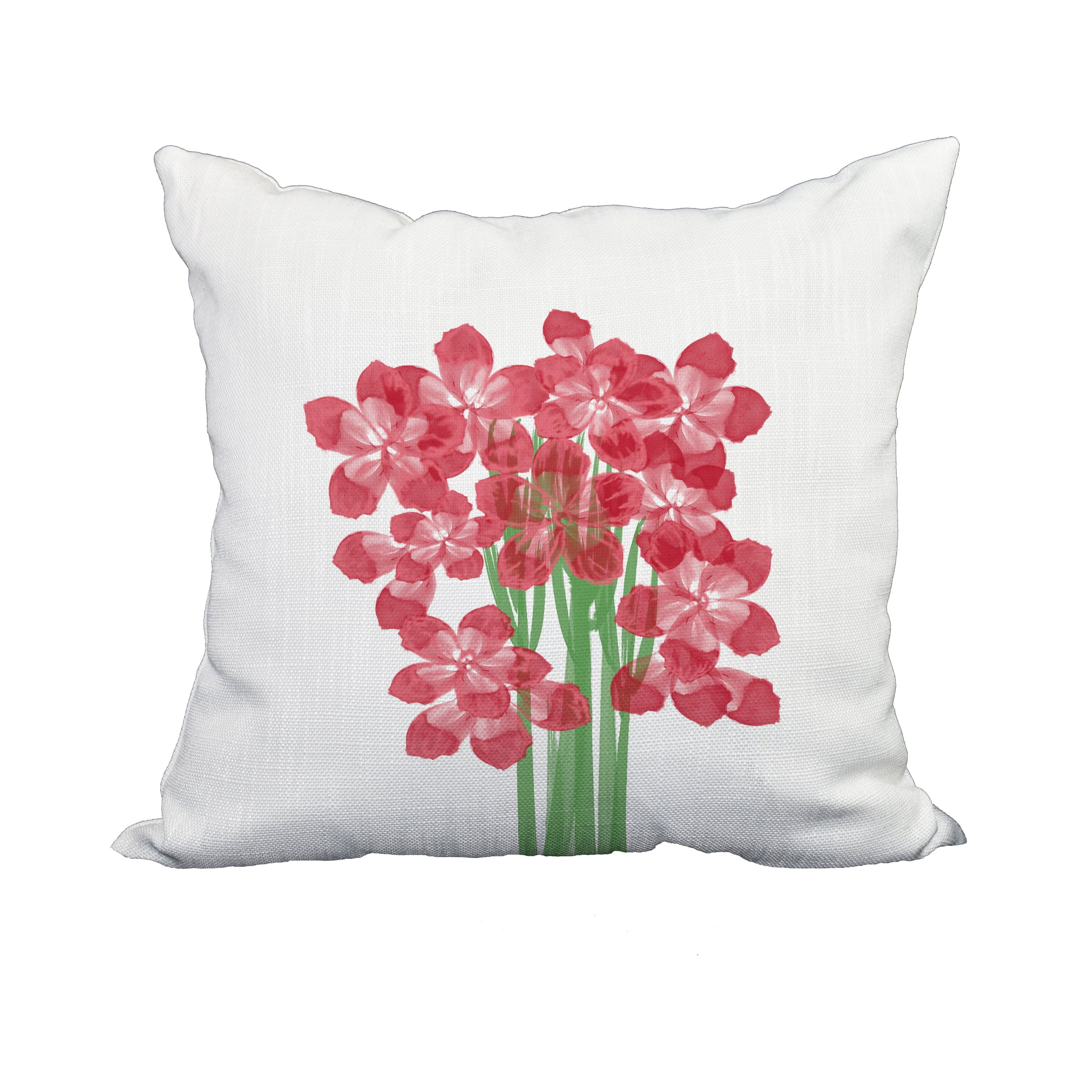 20 x 20 Inch Florpalida Red Floral Print Decorative Polyester Throw Pillow with Linen Texture