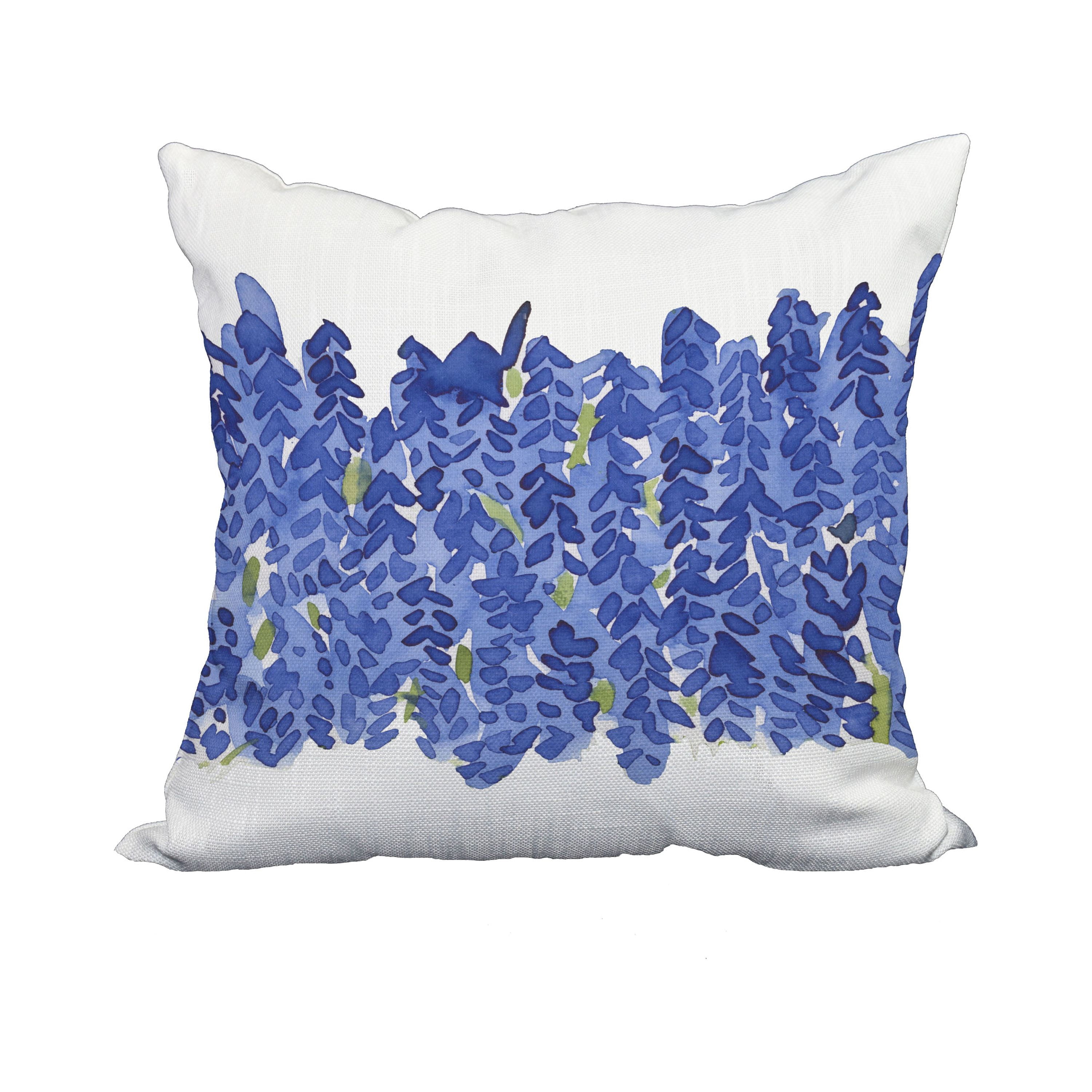 20 x 20 Inch Flower Bell Bunch Blue Floral Print Decorative Polyester Throw Pillow with Linen Texture