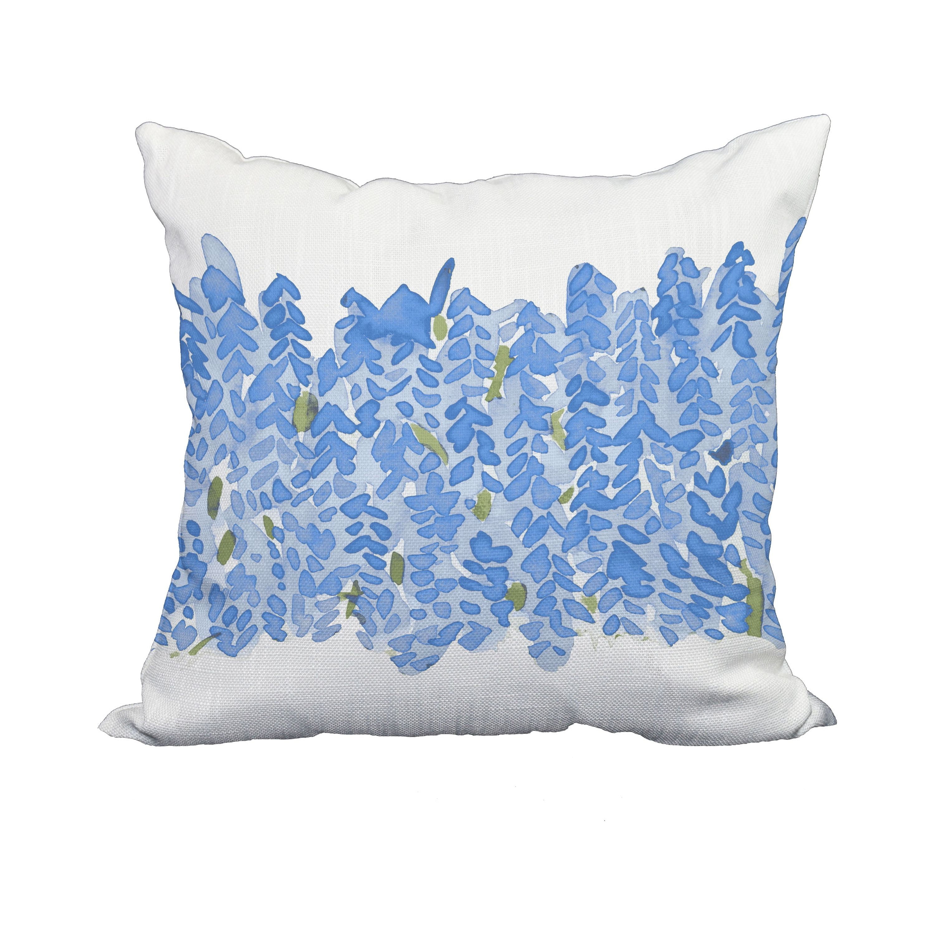 20 x 20 Inch Flower Bell Bunch Blue Floral Print Decorative Polyester Throw Pillow with Linen Texture