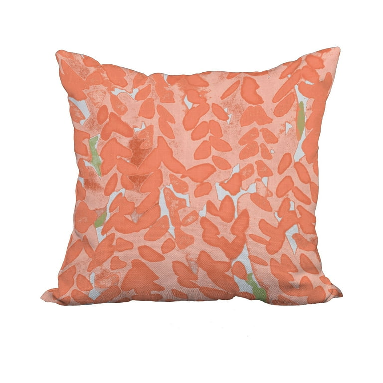 20 x 20 Inch Flower Bell Peach Floral Print Decorative Polyester Throw Pillow with Linen Texture Walmart