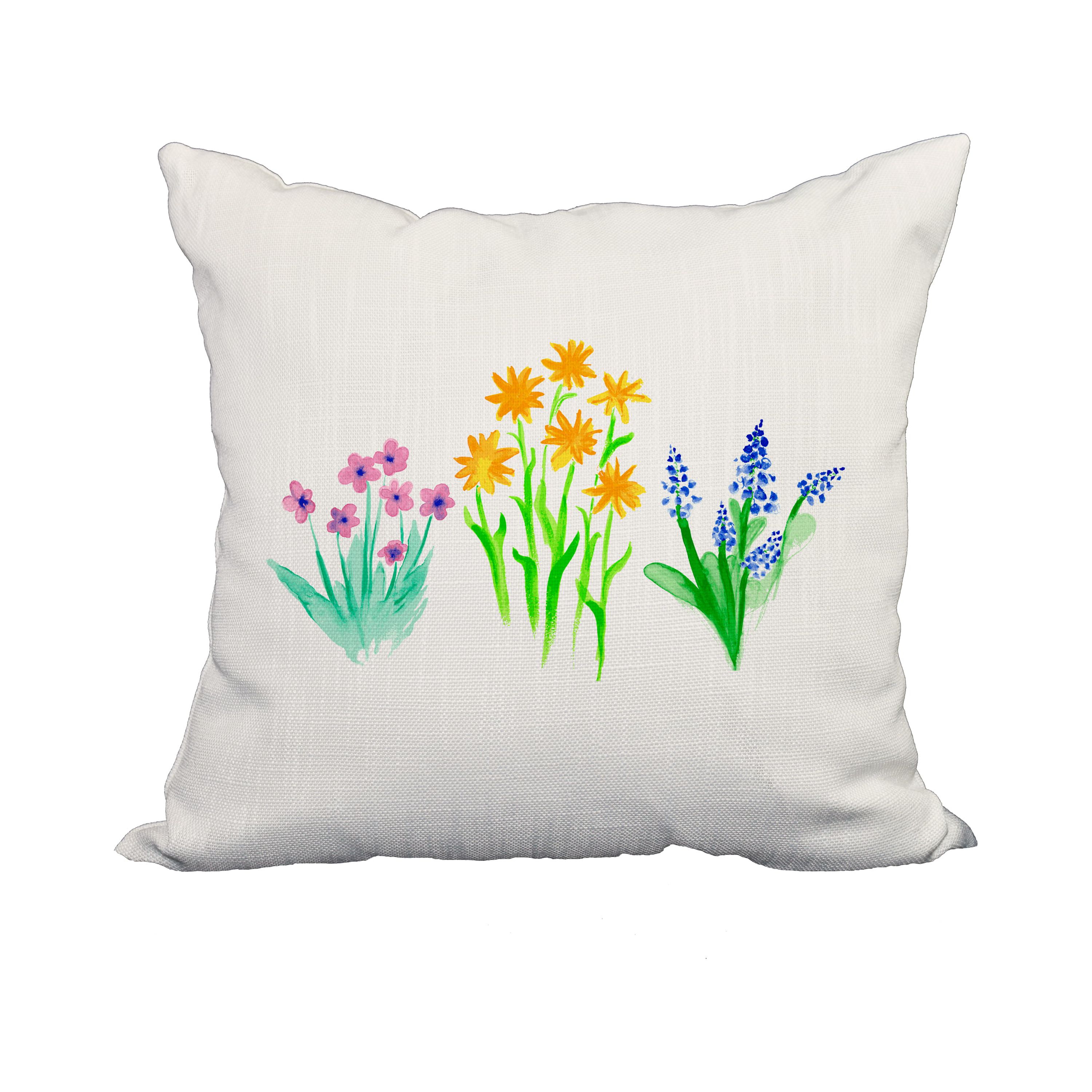 20 x 20 Inch Flower Trio Yellow Floral Print Decorative Polyester Throw Pillow with Linen Texture