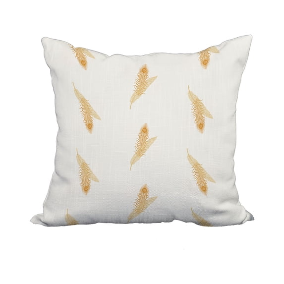 20 x 20 Inch Gold Floral Print Decorative Polyester Throw Pillow with a Linen Texture