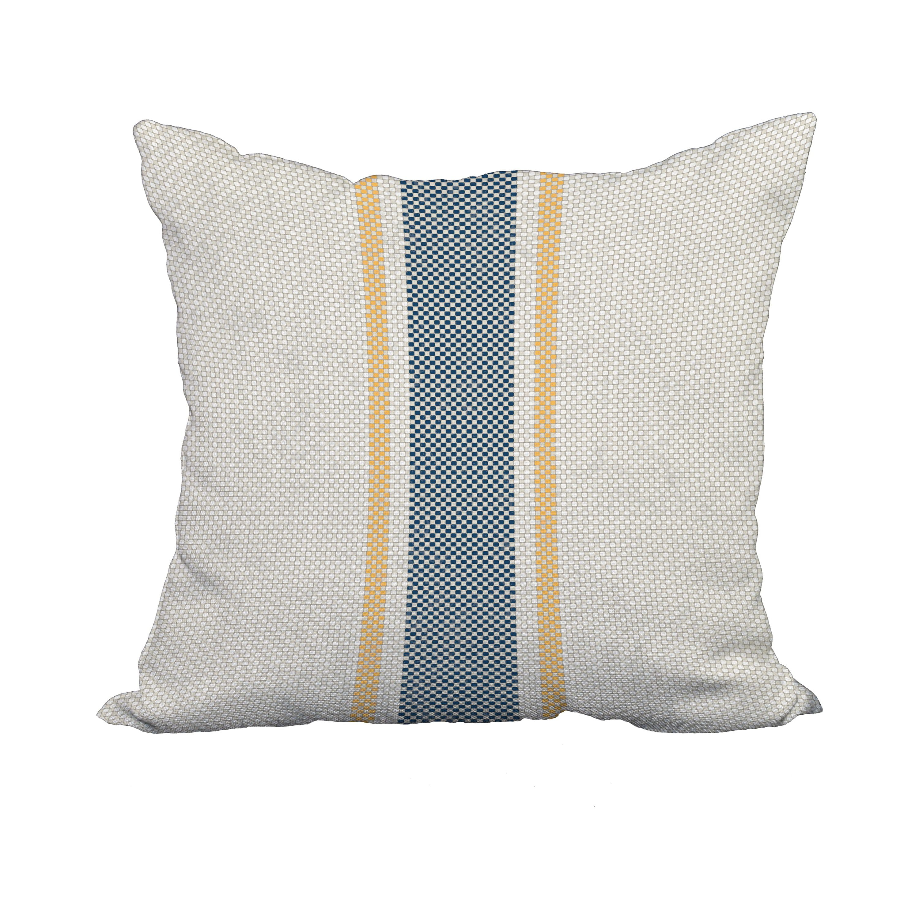 20 x 20 Inch Grain Sack Yellow Stripe Print Decorative Polyester Throw Pillow with Linen Texture