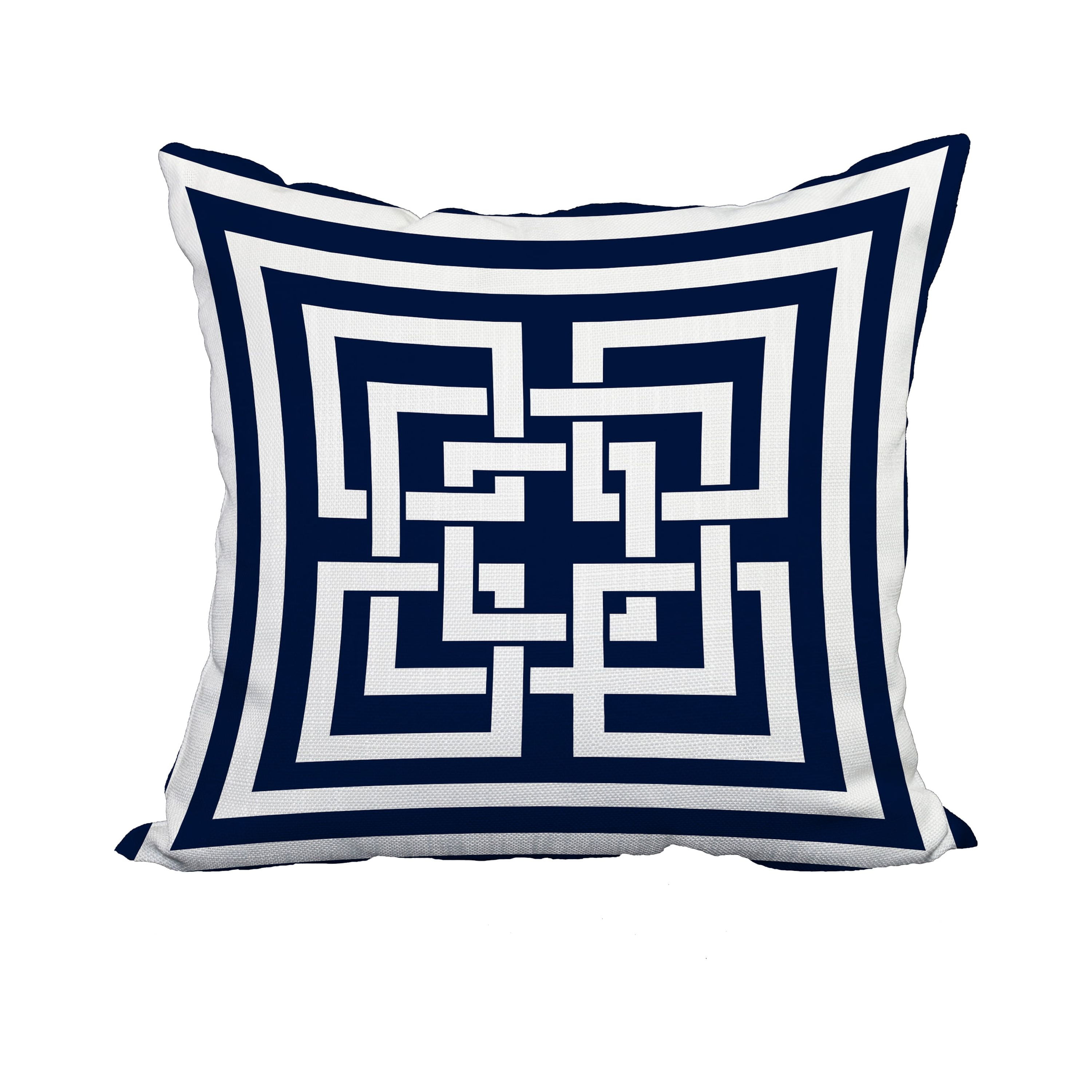 20 x 20 Inch Greek New Key Navy Geometric Print Decorative Polyester Throw Pillow with Linen Texture