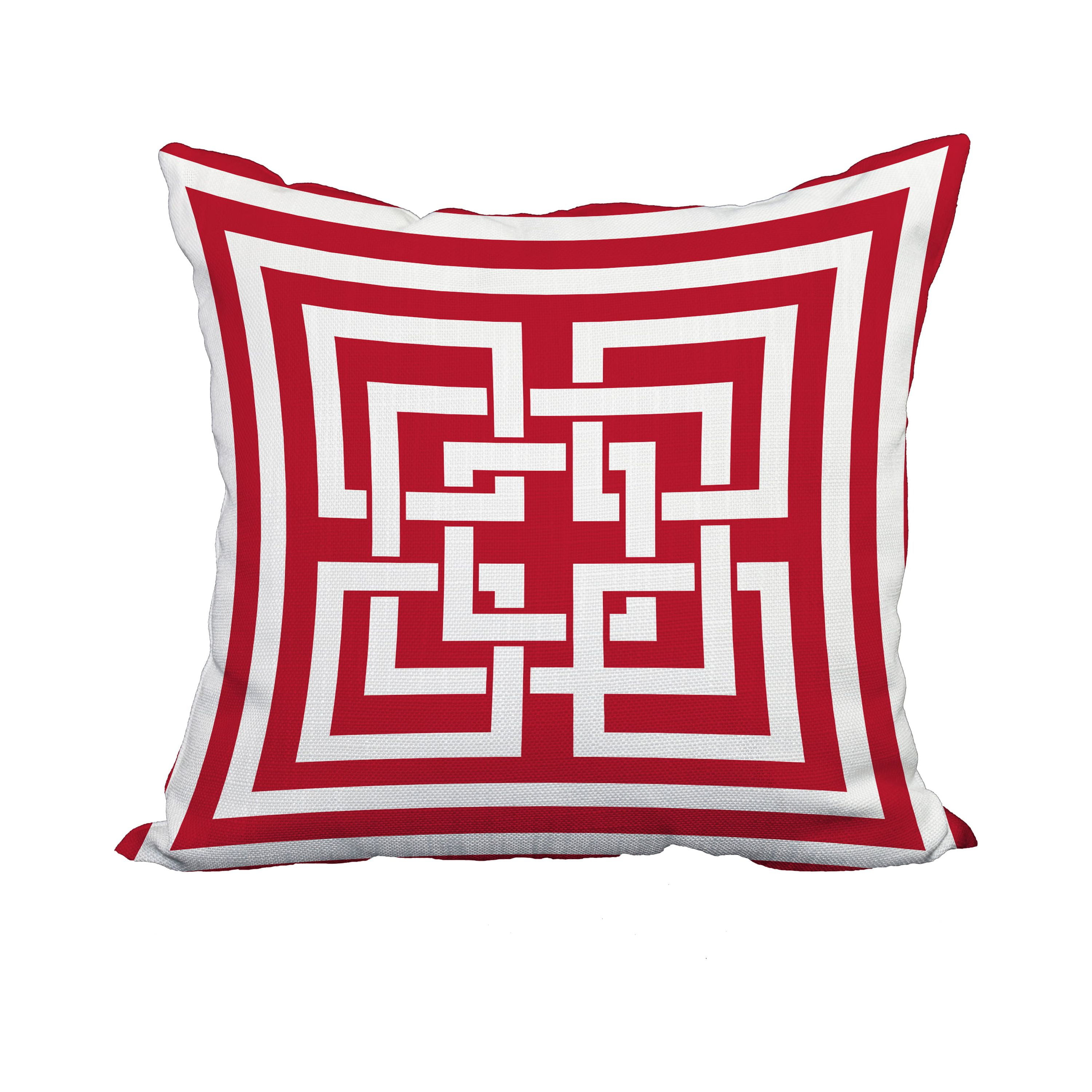 20 x 20 Inch Greek New Key Red Geometric Print Decorative Polyester Throw Pillow with Linen Texture